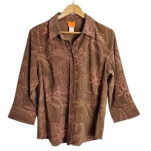 Vintage Hearts of Palm Blouse Womens Size 14 Brown Y2K Paisley Floral Boho Retro